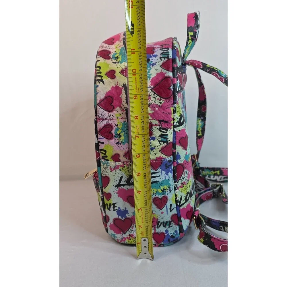Under One Sky Love Heart Mini Backpack & Matching Zip Pouch Pink Graffiti Bag